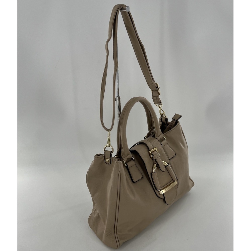 Large Charming Charlie Handbag Satchel Crossbody Tote Purse Tan Beige Taupe Gold - Picture 3 of 16
